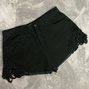 Black crochet jean shorts